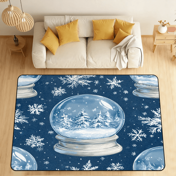 CURLYOOT Christmas Winter Area Rugs 5'x7' Washable Rug Large Living Room Rug Non Slip Snowflakes Indoor Floor Carpet for Dining Room Bedroom Home