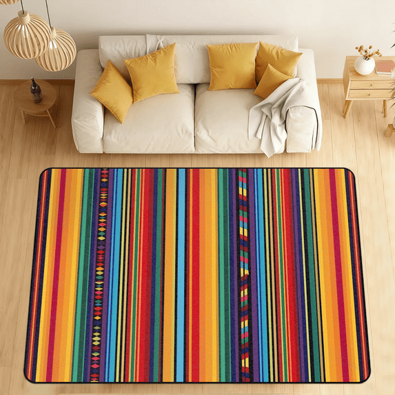 CURLYOOT Cinco De Mayo Area Rugs 5'x7' Washable Rug Large Living Room Rug Non Slip Mexican Colorful Stripes Indoor Floor Carpet for Dining Room Bedroom Home
