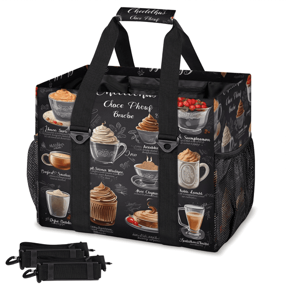 CURLYOOT Coffee Cup Theme Reusable Grocery Bag, Large Shopping Tote ...