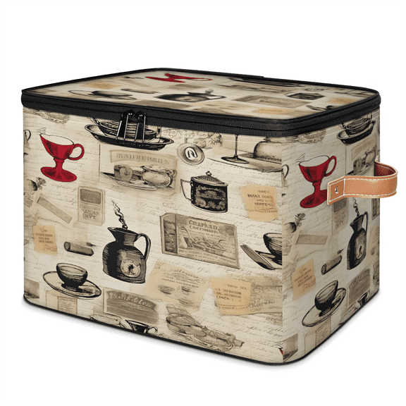 CURLYOOT Coffee Storage Bin with Zipper Lid, Fabric Decorative Lidded Storage Baskets Boxes, Foldable Organizer Container Basket for Bedroom Closet Shelf