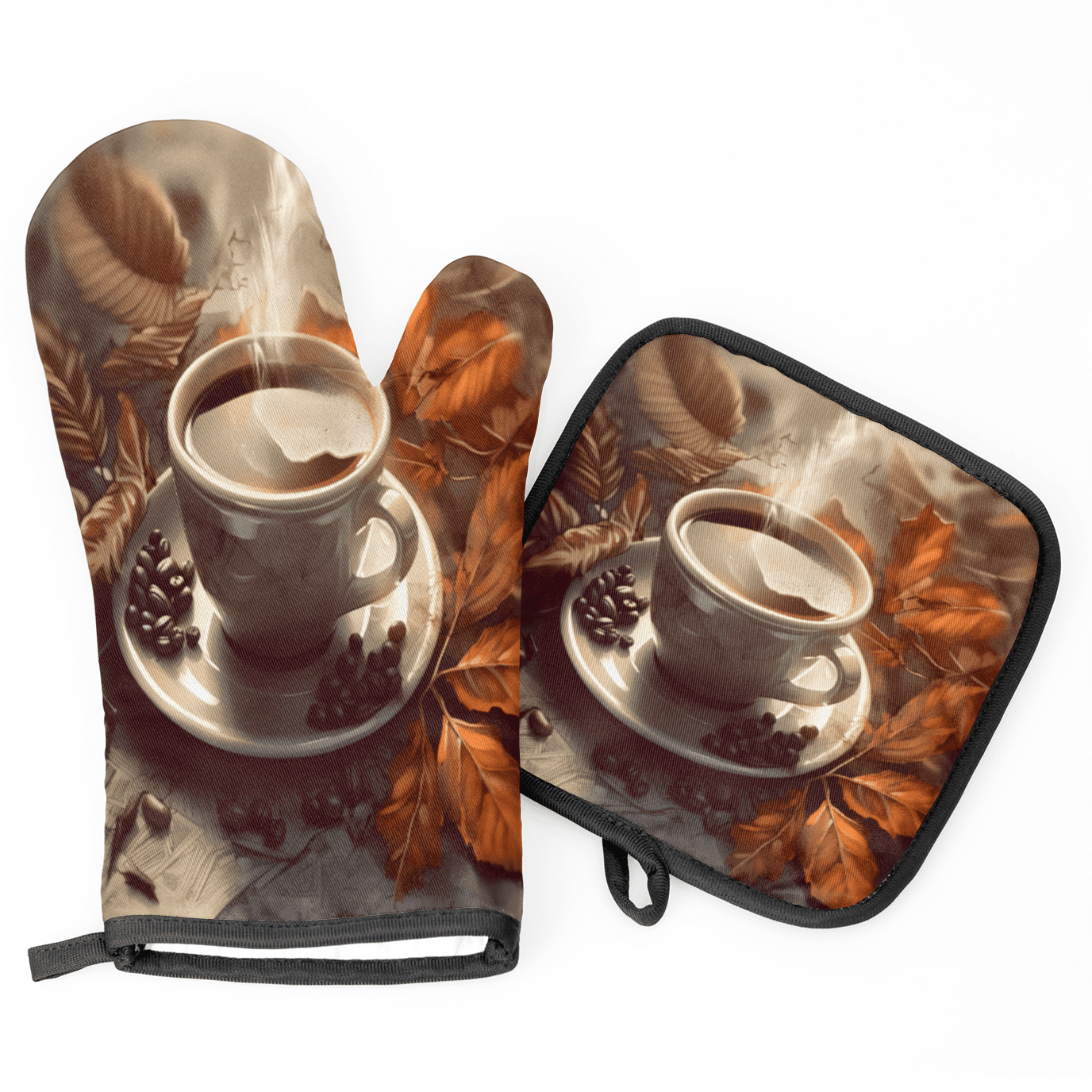 CURLYOOT Coffee Themed Oven Mitts and Pot Holders Sets of 2, Non-Slip Washable Hot Pads and Oven Gloves for Kitchen Cooking Baking