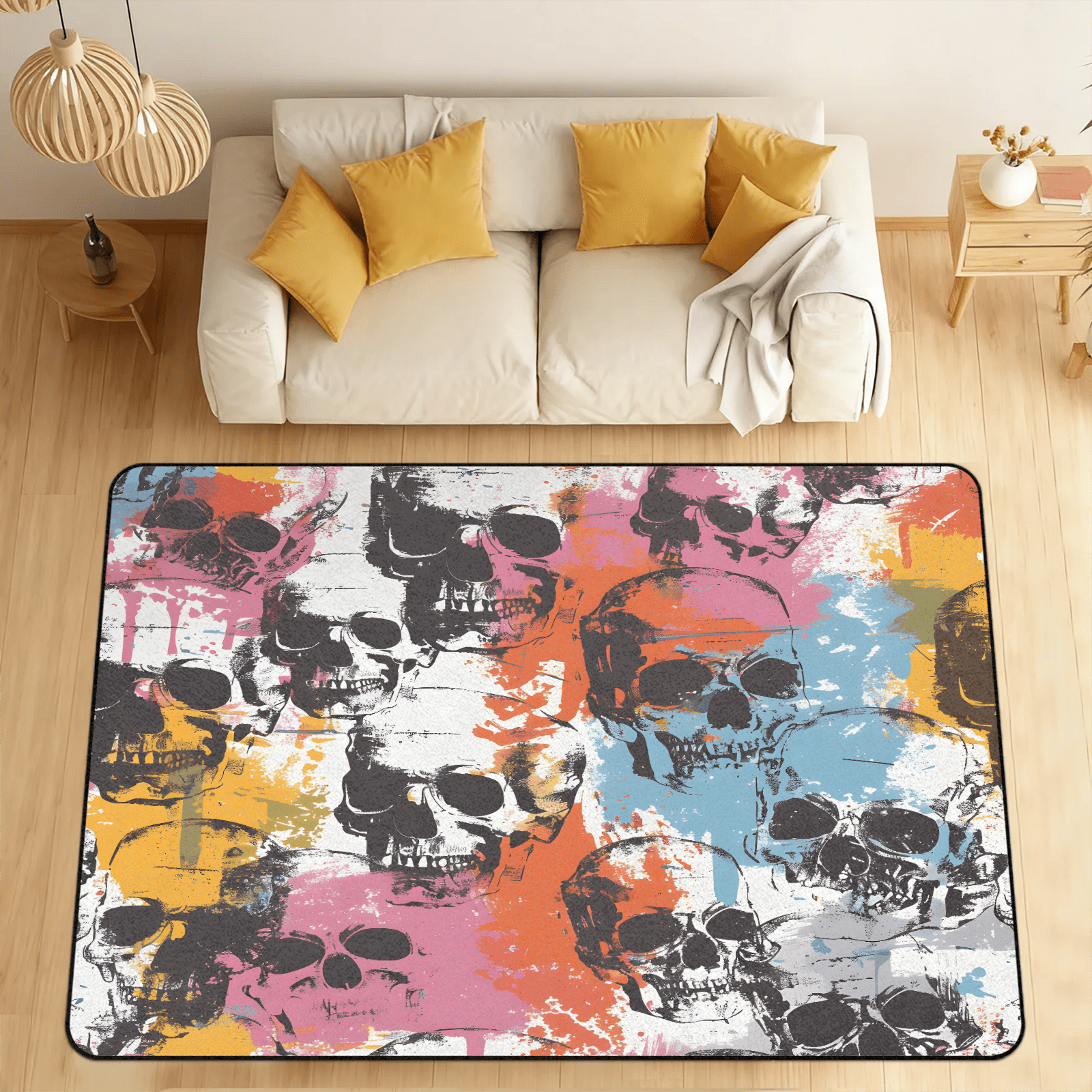 Ruggable Skeleton Rug CURLYOOT Color Skull Area Rugs 5'x7' Washable Rug Large Living Room Rug ...