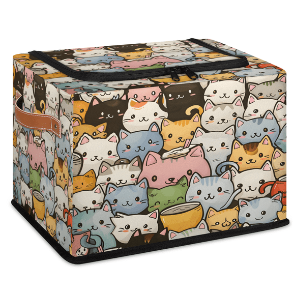 CURLYOOT Colorful Cats Storage Bin with Zipper Lid Foldable Storage Basket Box Cartoon Animal Clothes Organizer Container for Closet, Shelf, Bedroom, Home Decor