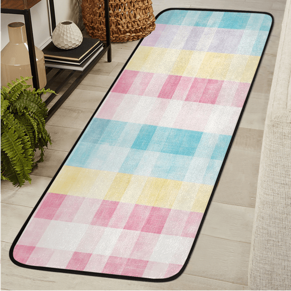 CURLYOOT Colorful Checked Pattern Runner Rug 2'x6' Washable Kitchen Runner Rug Indoor Non Slip Laundry Rugs Floor Carpet for Hallway Kitchen Entryway Bedroom Living Room