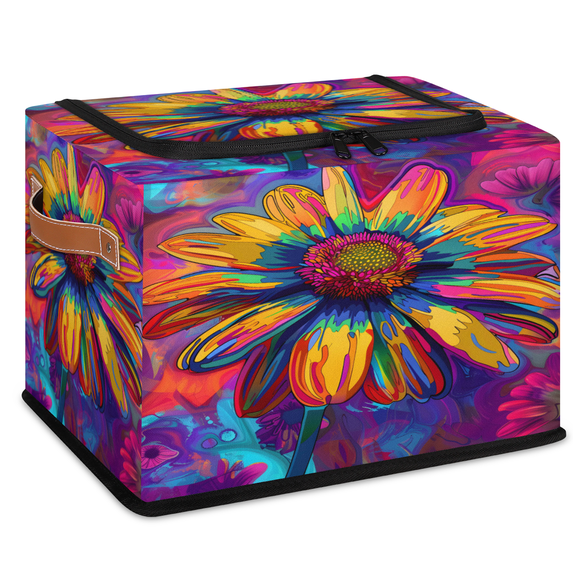 CURLYOOT Colorful Floral Abstract Storage Bin With Zipper Lid, Foldable ...