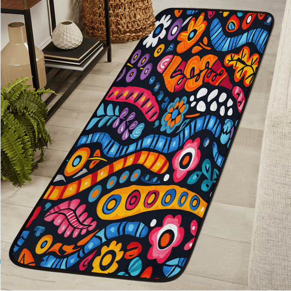 CURLYOOT Colorful Floral Runner Rug 2'x6' Washable Kitchen Runner Rug Indoor Non Slip Laundry Rugs Abstract Floor Carpet for Hallway Kitchen Entryway Bedroom Living Room