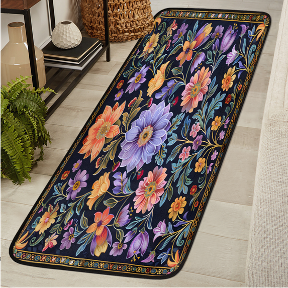 CURLYOOT Colorful Floral Runner Rug 2'x6' Washable Kitchen Runner Rug Indoor Non Slip Laundry Rugs Vintage Bohemian Floor Carpet for Hallway Kitchen Entryway Bedroom Living Room