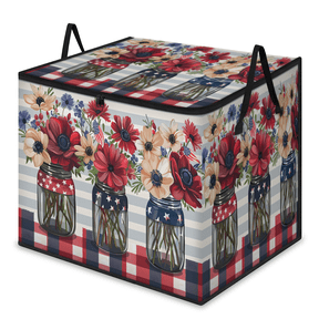 CURLYOOT Colorful Flower with Check Large Storage Bag, Clothes Storage Bin Foldable Closet Organizer with Handle, Fabric Storage Containers for Clothing, Blanket, Comforter, Bedding