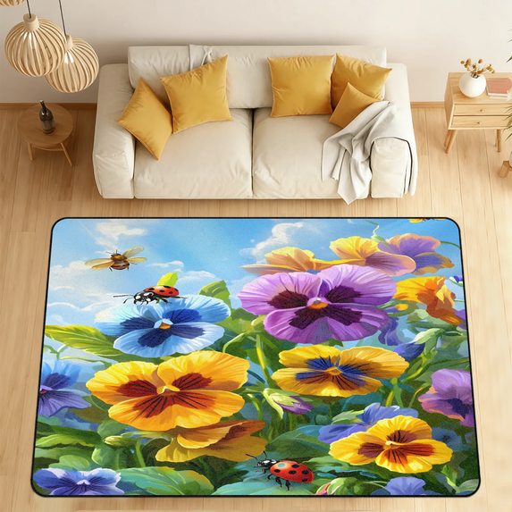 CURLYOOT Colorful Flower Summer Floral Area Rugs for Living Room Bedroom, 4' 10" x 6' 8" Washable Rug, Floor Carpet with Non Slip Backing for Dining Room Indoor