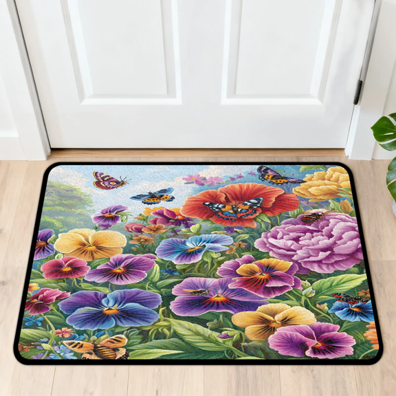 CURLYOOT Colorful Flower Summer Spring Floral Front Door Mat, Washable Non-Slip Door Mat, Indoor Outdoor Floor Mats Absorbent Welcome Doormat for Entrance 20" x 30"