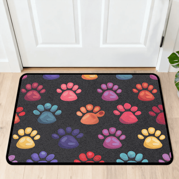CURLYOOT Colorful Pawprint Indoor Doormat, Non-Slip Absorbent Door Mat 24" x 16", Animal Paw Entrance Floor Mat Washable Entry Doormats for Entryway Front Back Door