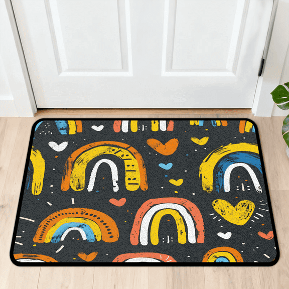 CURLYOOT Colorful Rainbow Front Door Mat, Washable Non-Slip Door Mat, Indoor Outdoor Floor Mats Absorbent Welcome Doormat for Entrance 20" x 30"