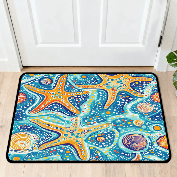 CURLYOOT Colorful Starfish Indoor Doormat, Non-Slip Absorbent Door Mat 24" x 16", Abstract Ocean Entrance Floor Mat Washable Entry Doormats for Entryway Front Back Door