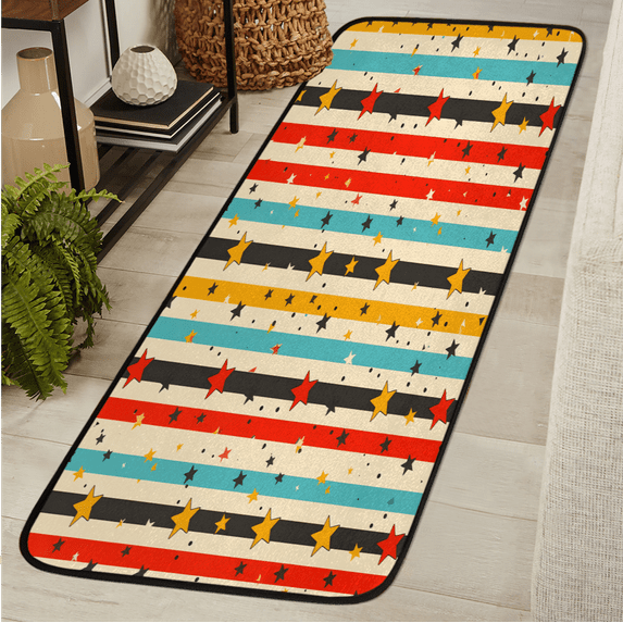 CURLYOOT Colorful Stripe Runner Rug 2'x6' Washable Kitchen Runner Rug Indoor Non Slip Laundry Rugs Stars Floor Carpet for Hallway Kitchen Entryway Bedroom Living Room