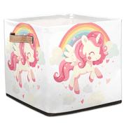 CURLYOOT Colorful Unicorn Cube Storage Bin, 13 x 13 x 13 Storage Cube Bins for Organizing, Rainbow Kawaii Fabric Foldable Baskets with Handles for Closet, Shelves, Clothes