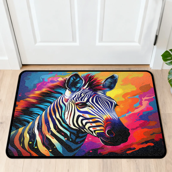 CURLYOOT Colorful Zebra Indoor Doormat, Non-Slip Absorbent Door Mat 24" x 16", Entrance Floor Mat Washable Entry Doormats for Entryway Front Back Door