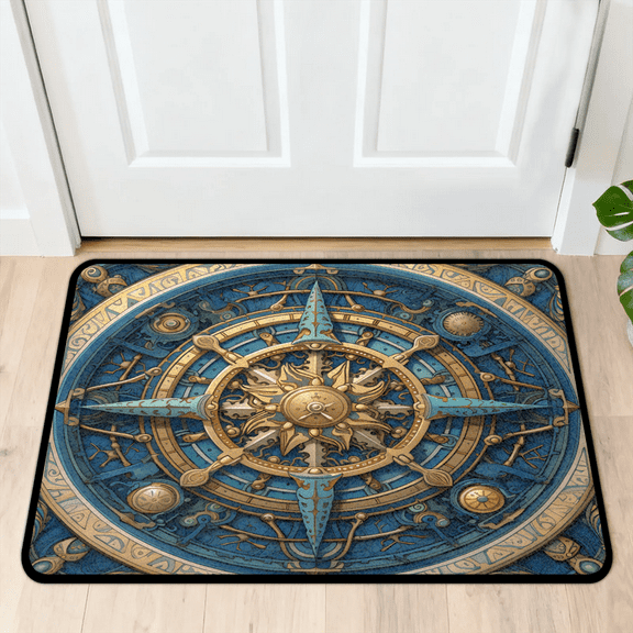 CURLYOOT Compass Indoor Doormat, Non-Slip Absorbent Door Mat 24" x 16", Vintage Nautical Entrance Floor Mat Washable Entry Doormats for Entryway Front Back Door