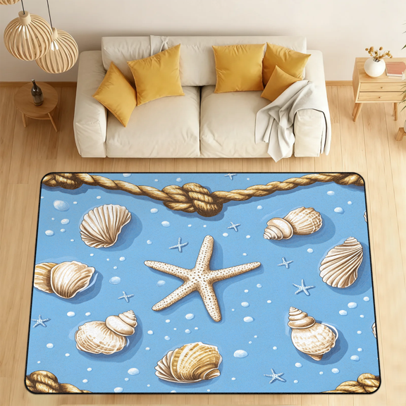 CURLYOOT Conch Starfish Area Rugs 5'x7' Washable Rug Large Living Room Rug Non Slip Blue Indoor Floor Carpet for Dining Room Bedroom Home