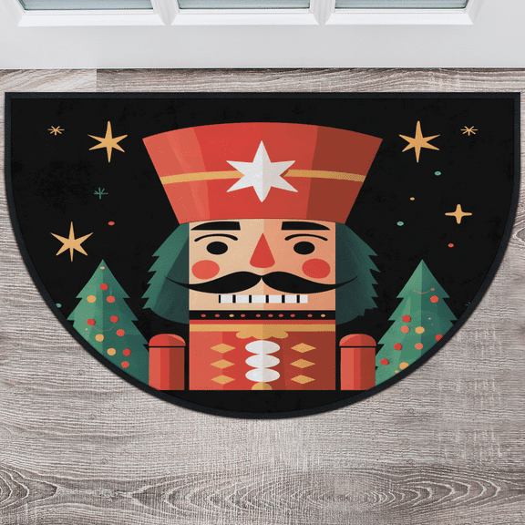 CURLYOOT Cool Cracker Nutcrackers Half Round Door Mat 24'' x 36'', Indoor Outdoor Entrance Rug, Semi Circular Area Rug, Non Slip Washable Absorbent Doormat, Laundry Room Rug
