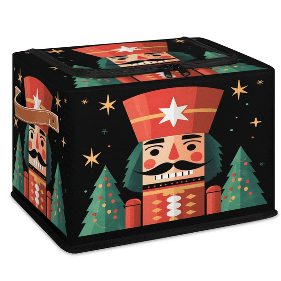 CURLYOOT Cool Cracker Nutcrackers Storage Bin with Zipper Lid, Foldable Clothes Organizer Lidded Storage Baskets, Rectangular Box Closet Shelf Organizer