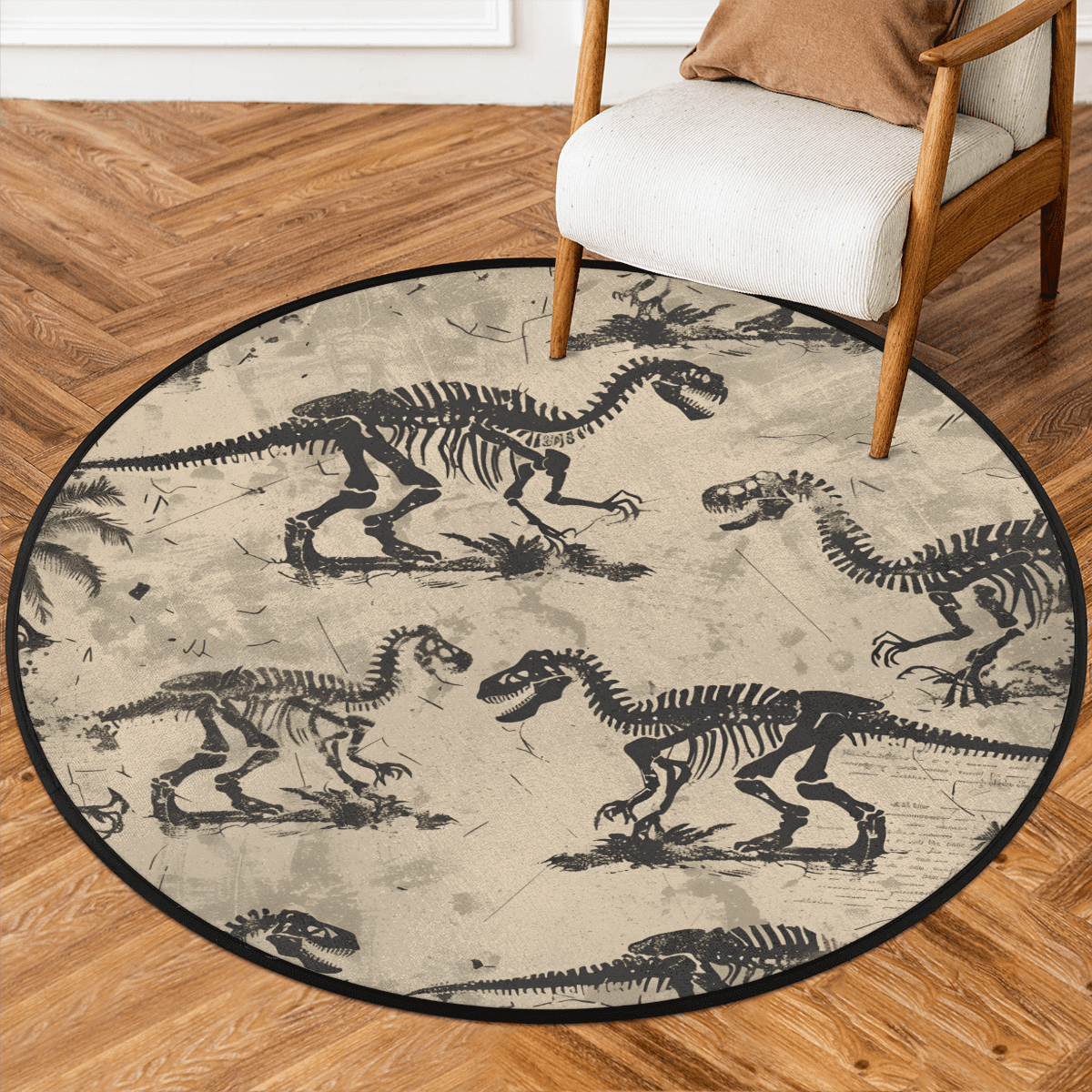 CURLYOOT Cool Dinosaur Skeleton 5.2ft Round Rug for Living Room, Large ...