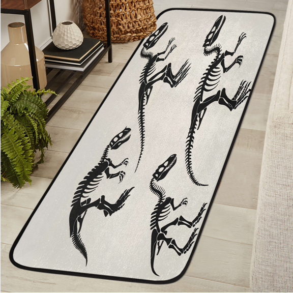 CURLYOOT Cool Dinosaur Skull Runner Rug 2'x6' Washable Kitchen Runner Rug Indoor Non Slip Laundry Rugs Floor Carpet for Hallway Kitchen Entryway Bedroom Living Room