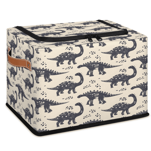 CURLYOOT Cool Dinosaurs Footprints Storage Bin With Zipper Lid, Foldable Clothes Organizer Lidded Storage Baskets, Rectangular Box Closet Shelf Organizer for Bedroom Living Room