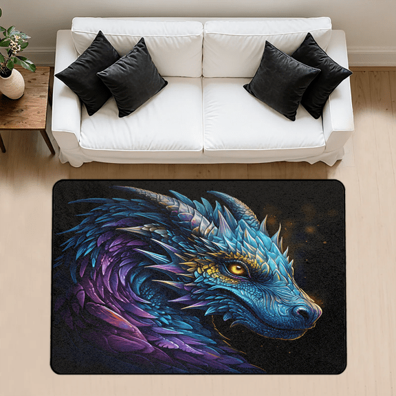 CURLYOOT Cool Dragon Rug for Living Room Bedroom, 4x6 Ft Washable Area Rug, Non Slip Rugs for Entryway, Large Carpet for Indoor Dining Room