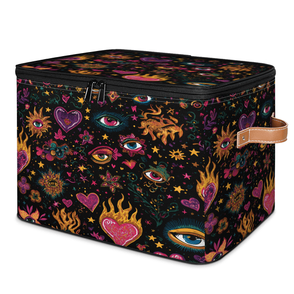 CURLYOOT Cool Eyes Storage Bins with Lid, Decorative Fabric Closet Boxes with Lids, Mexico Boho Foldable Storage Baskets Shelves Container Organizers for Bedroom, Living Room, Dorm