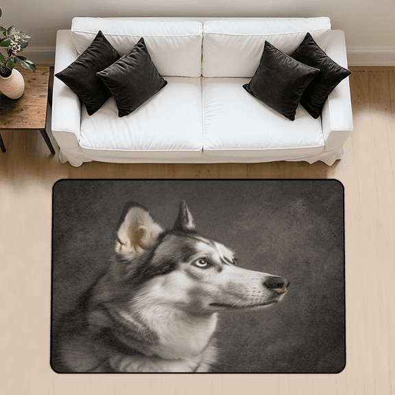 CURLYOOT Cool Husky Dog Rug for Living Room Bedroom, 4x6 Ft Washable Area Rug, Non Slip Rugs for Entryway, Large Carpet for Indoor Dining Room