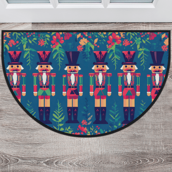 CURLYOOT Cool Nutcrackers Half Round Door Mat 24'' x 36'', Indoor Outdoor Entrance Rug, Semi Circular Area Rug, Non Slip Washable Absorbent Doormat, Laundry Room Rug