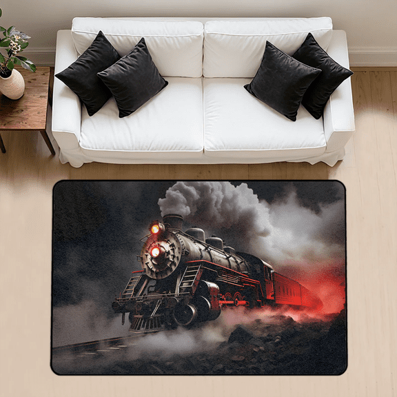 CURLYOOT Steam Train Area Rug 3x5 Ft Rugs for Entryway Entrance Kitchen, Washable Non Slip Indoor Floor Carpet for Bedroom Living Room