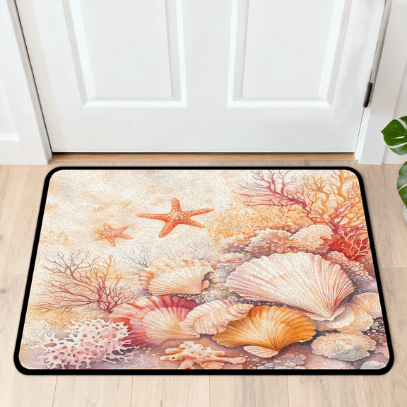 CURLYOOT Coral Ocean Theme Nautical Seashell Colorful Door Mat 24" x 36" Absorbent Front Doormat Entrance Mat Non-Slip Washable Welcome Mats Floor Mats for Entryway Indoor Outdoor