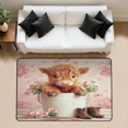 thumbnail image 1 of CURLYOOT Cow Animal Spring Flower Pinks Area Rug 3x5 Ft Rugs for Entryway Entrance Kitchen, Washable Non Slip Indoor Floor Carpet for Bedroom Living Room, 1 of 7