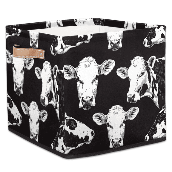 CURLYOOT Cow Cube Storage Bin, 13 x 13 x 13 Storage Cube Bins for Organizing, Animal Cow Fabric Foldable Closet Baskets with Handles for Closet, Shelves, Clothes
