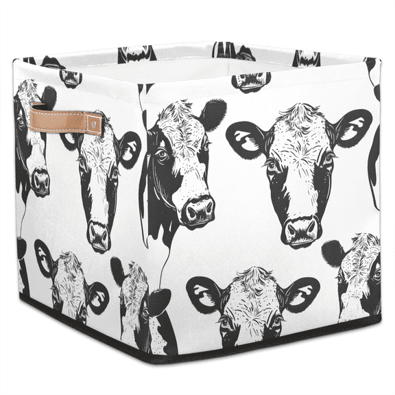 CURLYOOT Cow Pattern Cube Storage Bin, 13 x 13 x 13 Storage Cube Bins for Organizing, Animal Fabric Foldable Closet Baskets with Handles for Closet, Shelves, Clothes