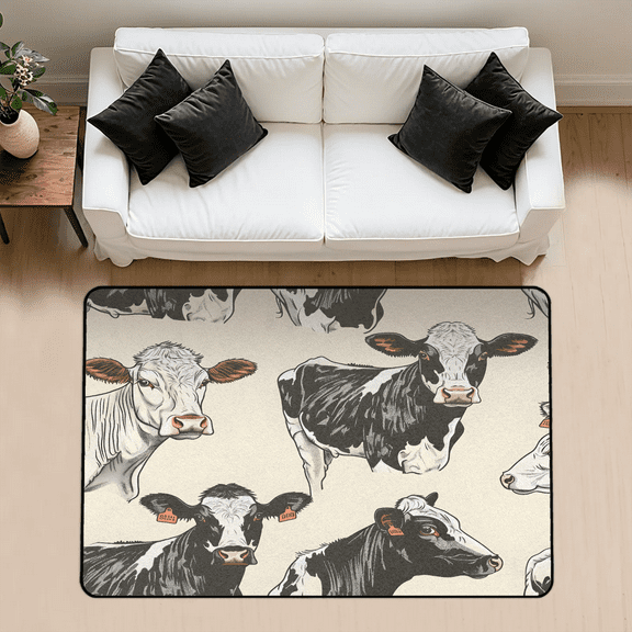 CURLYOOT Cow Pattern Rug for Living Room Bedroom, 4x6 Ft Washable Area Rug, Non Slip Rugs for Entryway, Cow Print Large Carpet for Indoor Dining Room