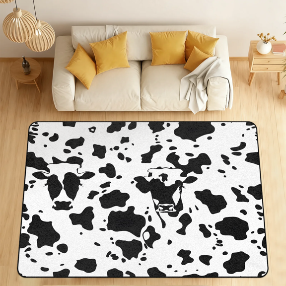 CURLYOOT Cow Print Area Rugs for Living Room Bedroom, 4' 10" x 6' 8" Washable Rug, Black and White Cow Floor Carpet with Non Slip Backing for Dining Room Indoor