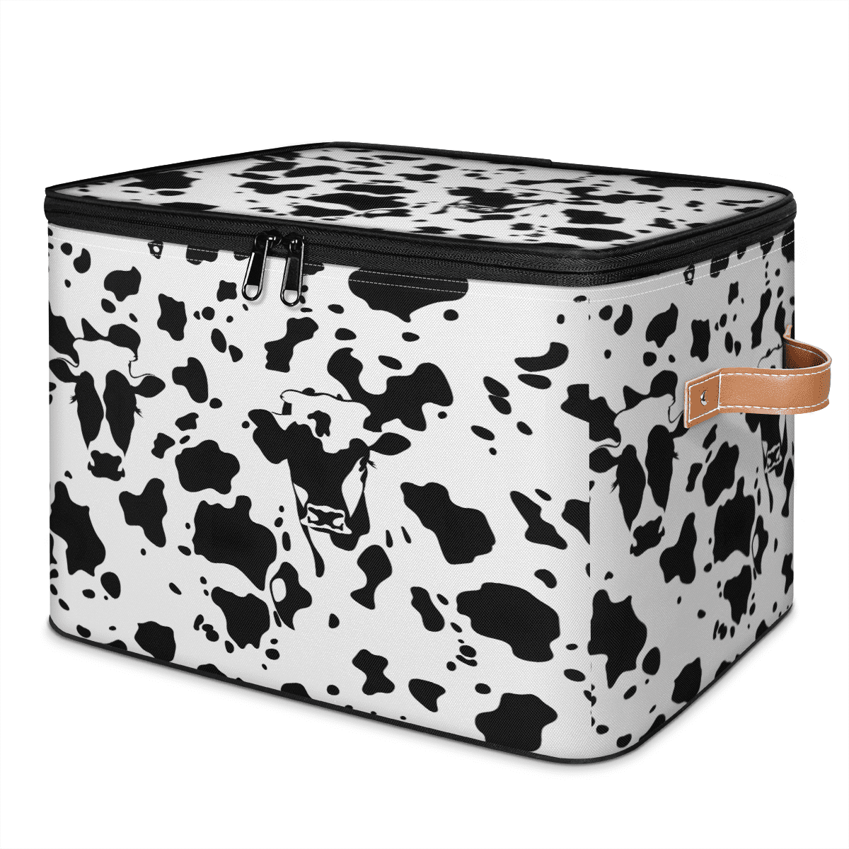 CURLYOOT Cow Print Fabric Storage Bins with Lids, Black and White