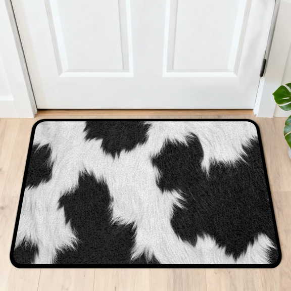 CURLYOOT Cow Print Indoor Doormat, Non-Slip Absorbent Door Mat 24" x 16", Black White Entrance Floor Mat Washable Entry Doormats for Entryway Front Back Door