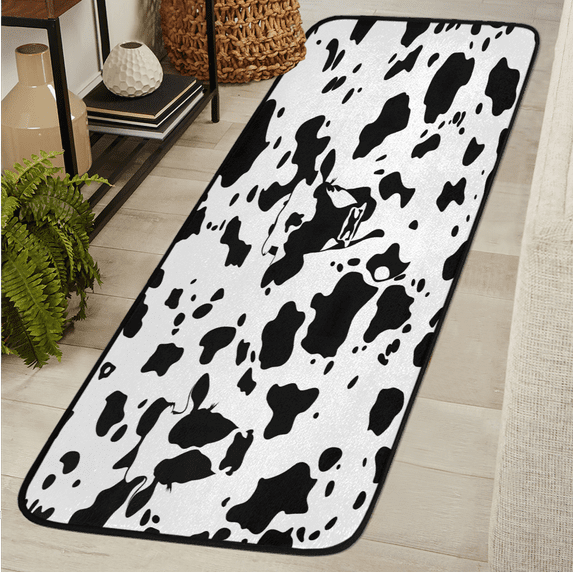 CURLYOOT Cow Print Runner Rug 2'x6' Washable Kitchen Runner Rug Indoor Non Slip Laundry Rugs Black and White Cow Floor Carpet for Hallway Kitchen Entryway Bedroom Living Room
