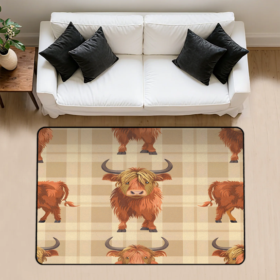 CURLYOOT Cow Scottish Highland Rug for Living Room Bedroom, 4x6 Ft Washable Area Rug, Non Slip Rugs for Entryway, Large Carpet for Indoor Dining Room