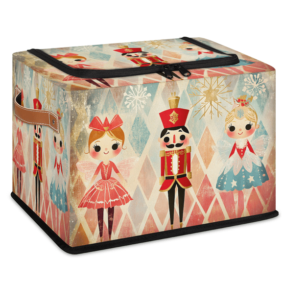 CURLYOOT Cracker Cute Nutcrackers Storage Bin with Zipper Lid, Foldable Clothes Organizer Lidded Storage Baskets, Rectangular Box Closet Shelf Organizer