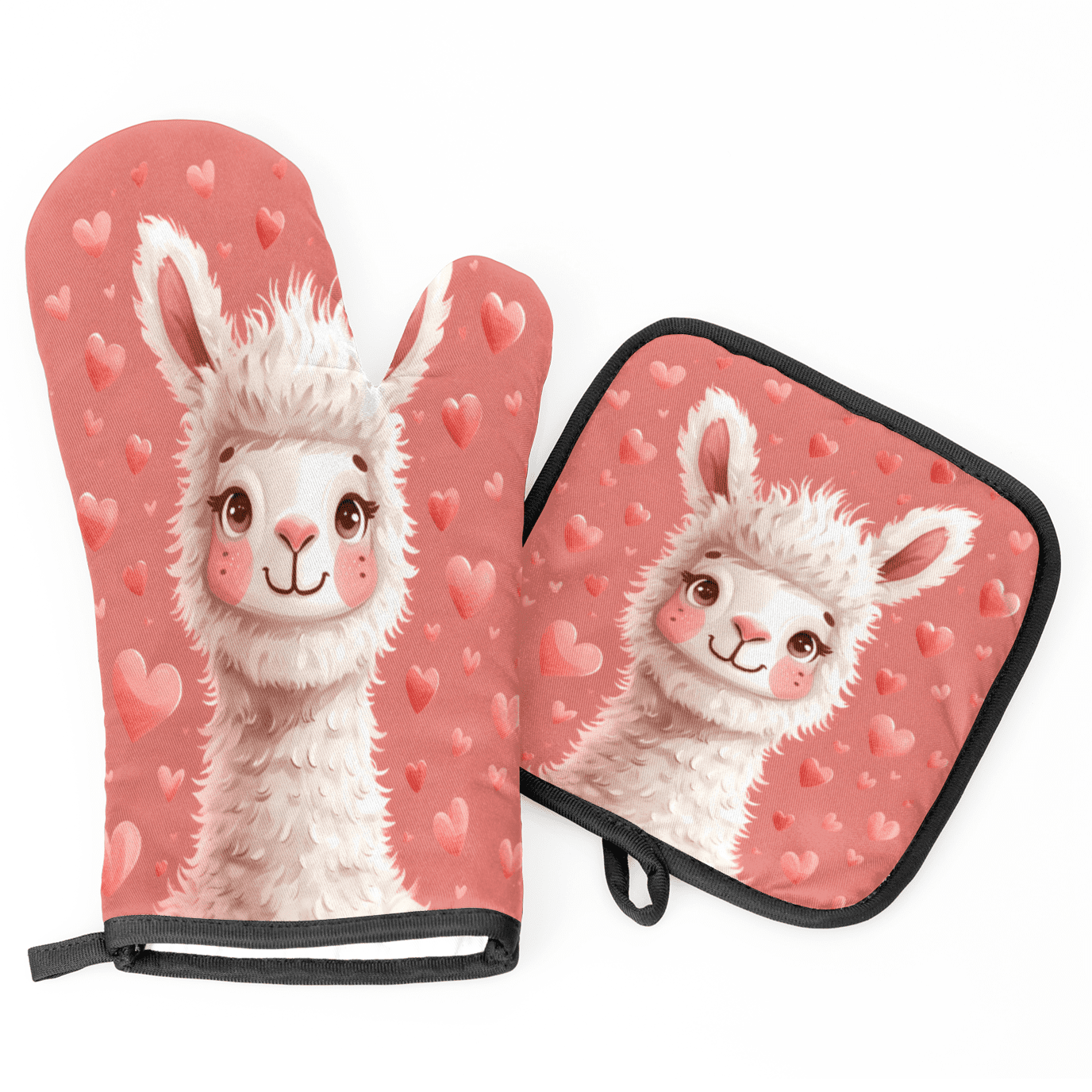CURLYOOT Cute Animal Alpaca Llama Oven Mitts and Pot Holders Sets of 2, Non-Slip Washable Hot Pads and Oven Gloves for Kitchen Cooking Baking