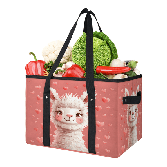 CURLYOOT Cute Animal Alpaca Llama Reusable Grocery Bag, Foldable Shopping Tote Bag with Reinforced Handles, Large Kitchen Grocery Bags for Shopping Groceries Picnic