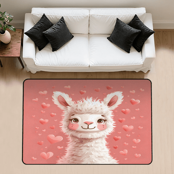 CURLYOOT Cute Animal Alpaca Llama Rug for Living Room Bedroom, 4x6 Ft Washable Area Rug, Non Slip Rugs for Entryway, Large Carpet for Indoor Dining Room