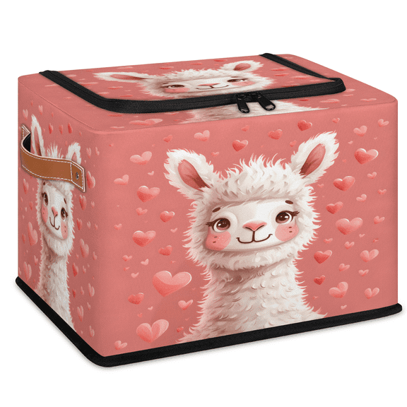 CURLYOOT Cute Animal Alpaca Llama Storage Bin with Zipper Lid, Foldable Clothes Organizer Lidded Storage Baskets, Rectangular Box Closet Shelf Container Organizer for Home Dorm