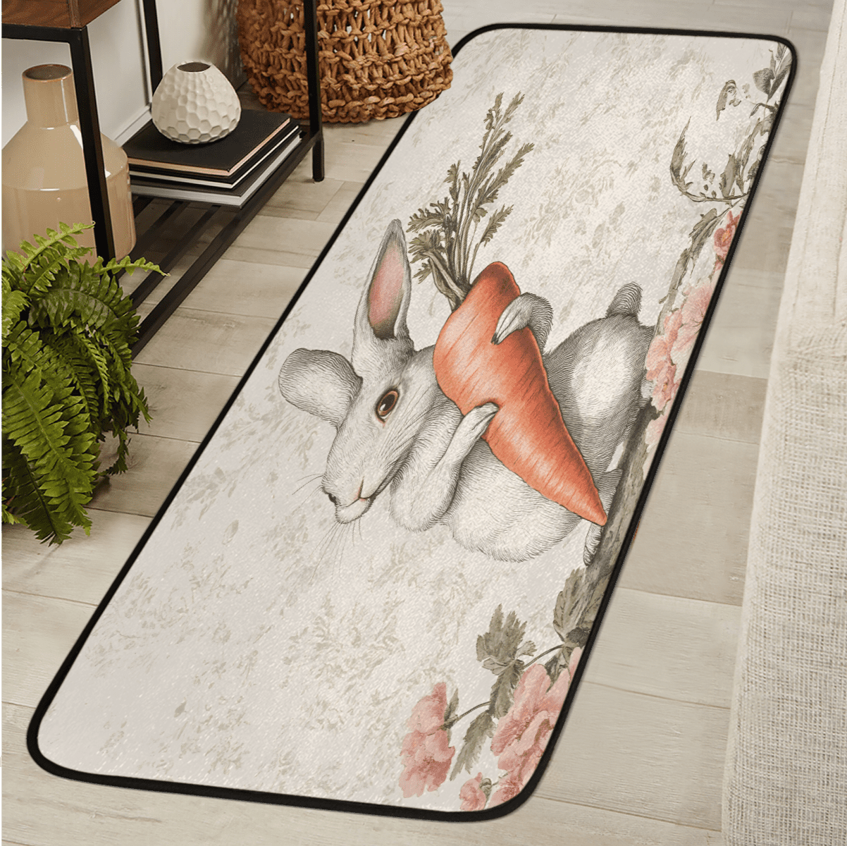 CURLYOOT Cute Animal Rabbit and Flower Runner Rug 2'x6' Washable ...
