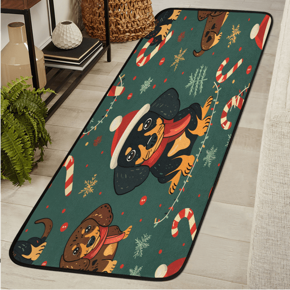 CURLYOOT Cute Beagle Runner Rug 2'x6' Washable Kitchen Runner Rug Indoor Non Slip Laundry Rugs Christmas Floor Carpet for Hallway Kitchen Entryway Bedroom Living Room
