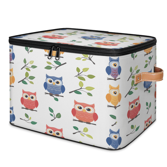 CURLYOOT Cute Cartoon Owls Storage Bins with Lid, Decorative Fabric Storage Boxes, Foldable Closet Shelf Organizer Baskets for Bedroom, Living Room, Home